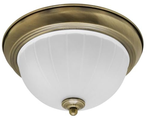 Long Life Lamp Company Flush Mounted Brass Ceiling Light Frosted Glass Dome Shade Metal Surround IP44 Bathroom, Home (Brass H3120)
