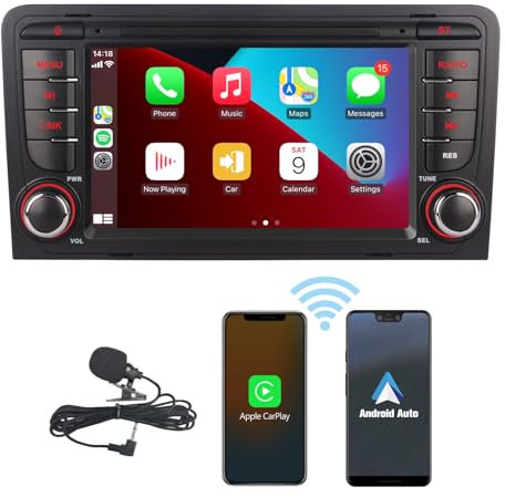 HLLECARMO Autoradio de Alta Potencia para Audi A3 8P/S3/RS3/Sportback Inalámbrico Apple Carplay & Android Auto Pantalla táctil de 7 Pulgadas Mirror Link Bluetooth RDS Am/FM USB DSP Subw EQ SWC