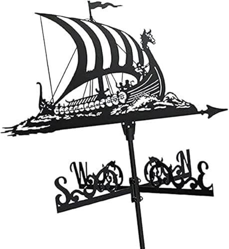 Wetterfahne for den Garten, Wetterfahne, Wetterfahne, Wikinger-Schlachtschiff, robuste Sprühfarbe aus Edelstahl, for den Garten, Piratenschiff, Windmesser, Bauernhof, Pavillon, Rasen