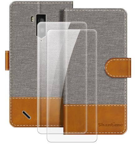 MILEGOO Leather Case for Hammer Iron 3 Magnetic Phone Case with Wallet and Card Slot + [2 Pack] Tempered Glass Screen Protector for MyPhone Hammer Iron 3 (5.5”) Grey