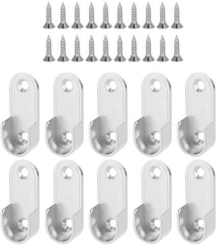 10-Teilige Garderobenstangenhalterungen, Kleiderstangen-Wandhalterungen, Ovale Garderobenstangen, Kommt mit Schrauben, Passend für Kleiderschränke und Kleiderstangen - Silber