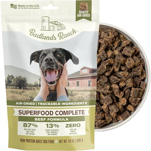 BADLANDS RANCH Air-Dried Beef Dog Food, 87% Real Meat, 24 oz