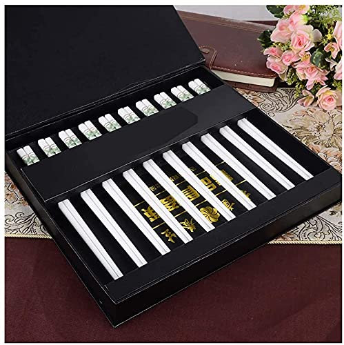 SHENBOBOBO Juego de regalo de palillos chinos Palillos de porcelana para uso familiar Reutilizables antideslizantes con estuche de regalo(Color:White;Size:10Pair)