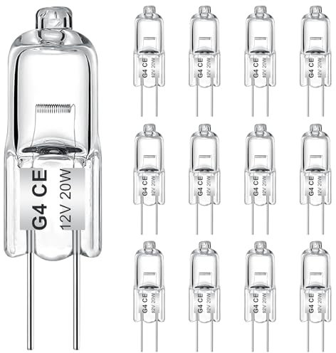 AUZOSL 12 Pack G4 Halogen Bulbs 20W 12V 300LM 2700K Warm White 2 Pin Capsule Light Bulbs, Dimmable 2000h Lifespan 99 CRI No Flicker