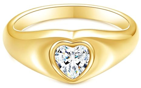 Beydodo Ringe Edelstahl Gold, Damen Ring Personalisiert Herz mit Zirkonia Freundschaftsringe Frauen Ringe Nickelfrei Gr.52-62