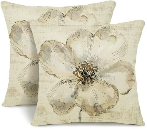 YCOLL Kissenbezug 40x40 2er Set Dekokissen Leinen Sofakissen,Zierkissen Florales Aquarellgemälde Kissenbezüge,für Sofa Schlafzimmer Wohnzimmer Outdoor Kissenhülle 40x40cm A257-16