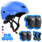 FAYITING Kinder-Schutzausrüstung, 7-in-1-Helm-Set, Knie Handgelenk und Ellbogenschützer für Skateboard, Skaten, Roller, BMX für Jungen und Mädchen im Alter von 4–13 Jahren(Blau M)