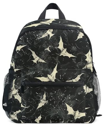Wzzzsun Halloween Schwarz Weiße Fledermaus Kinderrucksack Rucksack Schulrucksack für Kinder Mädchen Jungen Tasche Schulranzen für Kindergarten Schule Backpack