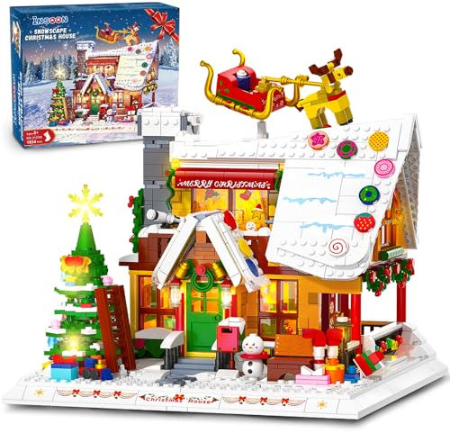 INSOON 2024 Weihnachten Lebkuchenhaus Mini Bauspielzeug mit LED Licht, 1834 Stück Weihnachtsdorf Haus Baustein Spielzeug mit Weihnachtsbaum Schneemann, Geschenk für Erwachsene Kinder Jungs Mädchen 8+