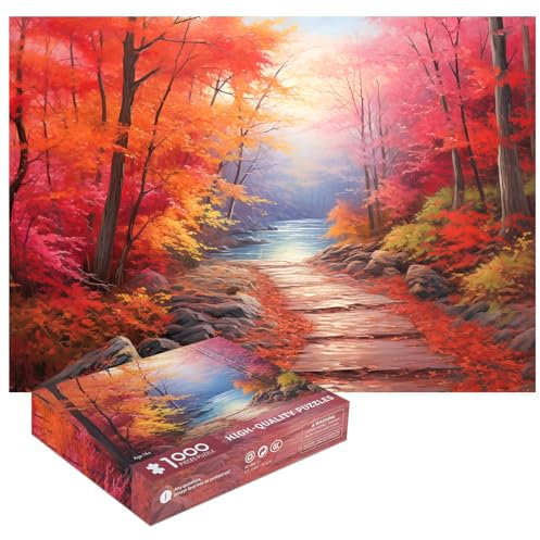 1000 Teile Puzzles für Erwachsene-Ahorn Pfad Stichsägen 1000 Teile Roter Ahorn Wald Puzzles für Erwachsene 1000 Teile Ahorn Creek Ölgemälde Puzzle 1000 Teile Stichsäge 1000 Teile