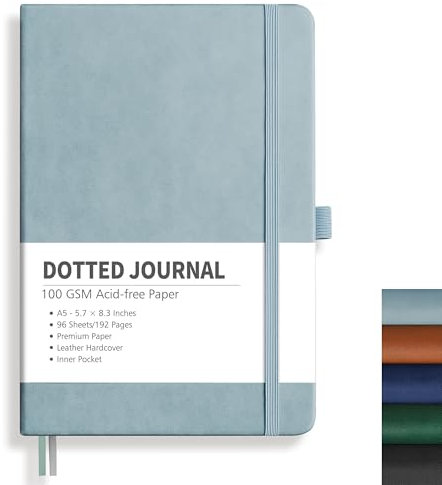 RETTACY Notizbuch A5 Gepunktetes- Bullet Dot Grid Journal mit 192 Seiten, 1 Rücktasche und hochwertigem Hardcover für Künstler Schreiben/Zeichnen, 14,5 x 21 cm - Graublau