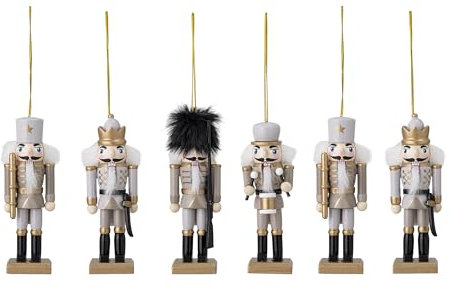 Bloomingville Nikita Nussknacker Ornament, Kiefer, hellgrau & goldfarben, L4,5xH13xW4 cm