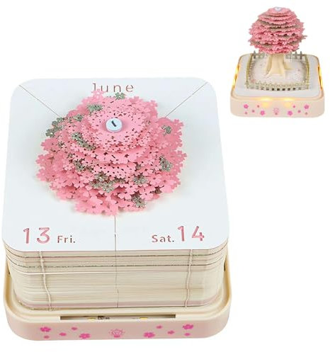 Calendrier de bureau 2025 avec lumière et toucher, notes créatives 3D en forme d'arbre Sakura, calendrier 2025, bloc-notes, notes autocollantes créatives, sculpture cadeau pour l'école, la maison, le