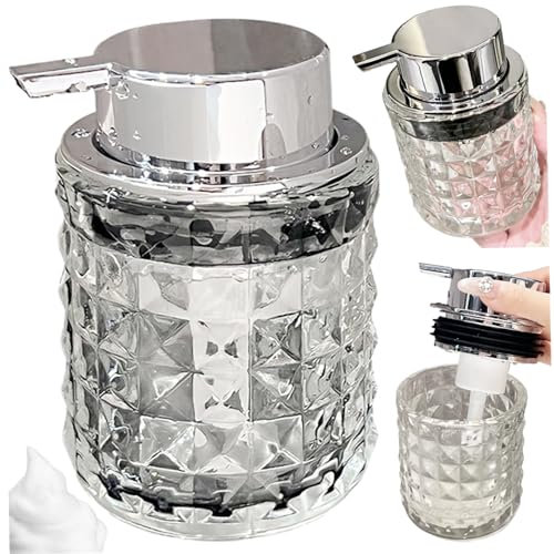 Glass Foaming Soap Dispenser, Refillable 6.8 Oz Foam Pump Bottle Modern Clear Hand Soap Dispenser Decorative Bathroom Soap Dispenser for Vanity Home Goods