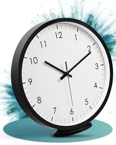 LATENO - Wanduhr Zum Aufstellen oder Aufhängen - Lautlos, Klassisch und Modern - Ohne Tickgeräusche - Für Wohnzimmer (Schwarz, 30 cm)