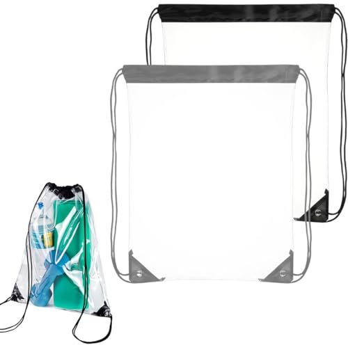 SIRLOMU 2 pcs Clear Bag, Festival, Transparent Backpack, Transparent Bag, for School Backpack, Gym, Travel, Beach Swimming (Clear)(schwarz und grau)