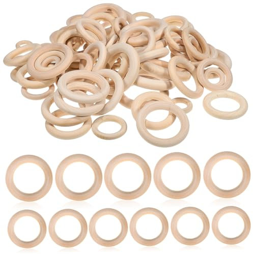 Operitacx 80stücke Teiliges Natürliche Holzringe Verschiedene Diy Macrame Bastelringe Unvollendete Holzkreise Für Schmuck Hänge-dekoration Handarbeit