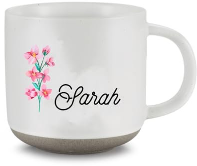 Amsgedhie kaffeetassen keramik: Personalisierte Becher Geschenke - Moderne Keramikbecher - Design Namens und Blumenbecher - Erinnerungsgeschenke für beste Freunde und Partner (Weiß, Stil 2)