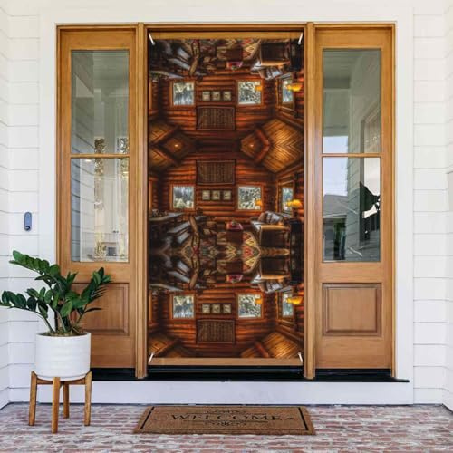 Log Cabin Inside Door Covers Decorative - Door Banner Decorations for Indoor Outdoor, Spring/Summer/Fall/Winter Halloween Christmas Decorations