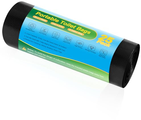 Portable Toilet Bags - 25 PCS Camping Toilet Bags, 8 Gallon Biodegradable Travel Potty Liners, Thickened Camp Toilet Waste Bags for 5 Gallon Bucket, Compostable Trash Bag