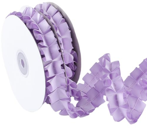 CABODYALS Spitzen Rüschenbesatz 9.14 m 25mm Violett Doppelseitig Gerafftes Satinband Mit Rüschen Polyester Plissee Stoff Applikationsbesatz Zum Nähen Basteln Kleider Hochzeit Brautkleidung