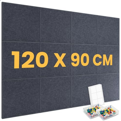 Großes Kork-Bulletin Board für die Wand 120x90cm, 12 Pack Filz-Wandkacheln mit 80 Pinnnadeln, 60 sichere, abnehmbare Klebetabs, dekorative Pinnwand für Büro, Schule und Freizeit