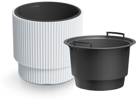 B2C Plant Pots Flower Planter 7 Colours 2 sizes Tall Wavy Plastic Pot Boho Elegant Textured Plastic Lightweight Home Garden Patio (White, 40cm - 38L)