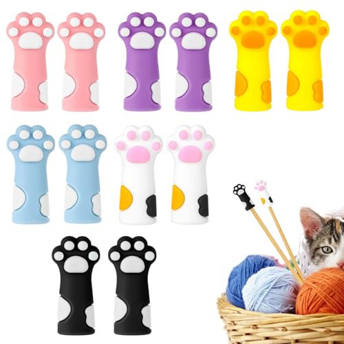 BOHUIZ 12 Stück Niedliche Katzenpfoten Silikon Maschenstopper für Stricknadeln, Nadelstopper für Strickzubehör