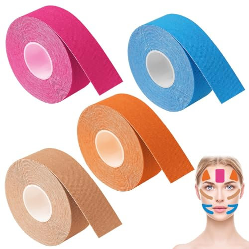 4 Stück Face Lifting Tape, Lifting Tapes Gesicht 2.5 cm × 5 m, Anti Falten Gesichtstape für Glatte Augen, Gesichtstape Gegen Falten, Multifunktional Face Tape für Straffung und Straffung der Haut
