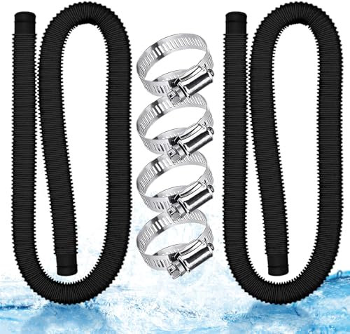 Paquet de 2 Tuyau piscine,Tuyau piscine 32mm,Tuyau aspirateur piscine avec 4 colliers de serrage métalliques,Tuyau pompe piscine applicable à Piscines hors sol,Spa,Pompe à Filtre(Noir)