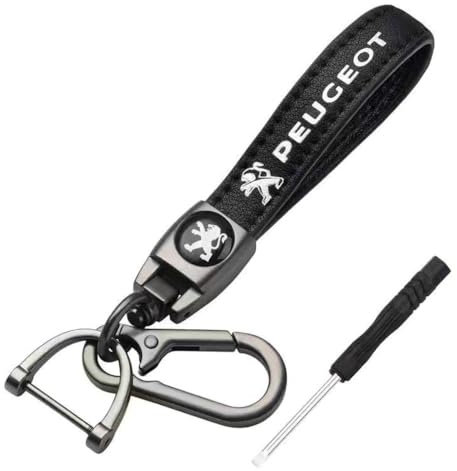 Porte-Clés de Voiture pour Peugeot 2008 II Active/2008 GT/2008 Active Business 2019-2024, Porte Clés en Cuir avec Articulation Rotative à 360° Anneau en D Anti-Perte Tournevis,Bla-CK-L
