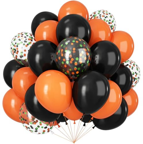 Black and Orange Balloons, 60pcs 12Inch Black Orange Balloons and Confetti Balloon for Graduation Halloween Anniversary Birthday Praty Decoration