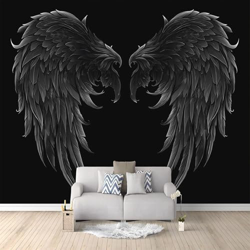 Papier Peint Ailes d’ange symétriques Papier Peint Motif Noir Panoramique Décoration Murale Pour Salon Chambre Tapisserie Murales Intissé Decoration Wallpaper Mural 200 x 140 CM