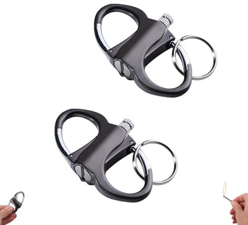 Keychain Lighter Match Strike, 2 STK Schwarz Metall Schlüsselanhänger-Feuerzeug, Ewiges Streichholz Feuerzeug mit Schlüsselanhänger, Feuerstarter-Schlüsselring, Outdoor Camping Match Leichter (2)