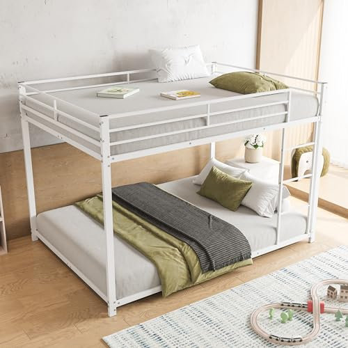 Hochbett, 140 x 200 cm, Metall, Etagenbett für 4 Kinder, Jugendliche und Erwachsene, weißes Doppelbett, platzsparendes Design, stabiler Rahmen, ideal für Schlafzimmer und Schlafsäle