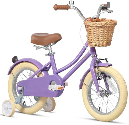 Glerc 14 Zoll Kinder Mädchen Fahrrad für 3 4 5 Jahre alt kleine Mädchen Retro Vintage-Stil Fahrräder mit Korb, lila
