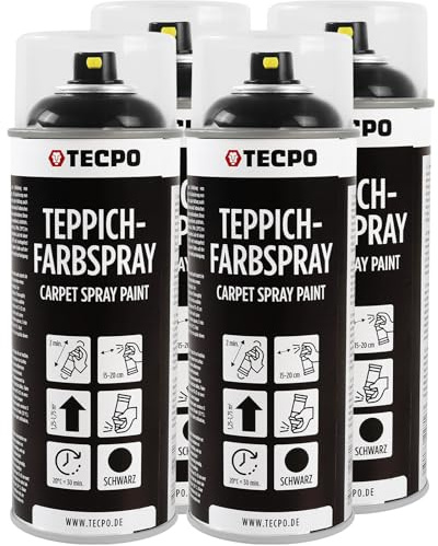 TECPO Lot de 4 sprays de peinture pour tapis de voiture, 4 x 400 ml, couleur textile, noir, pour tapis de voiture, ciel de toit, tissu, caoutchouc, plastique, intérieur
