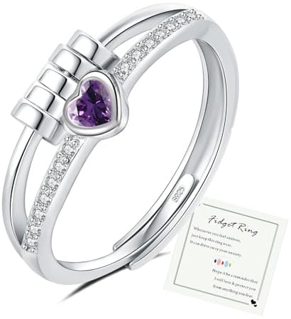 HEEYA Anxiety Ring für Damen Silber Ringe mit Geburtssteinen Herzring Angst Ringe Offen Verstellbar Anti-stress-ring mit Perlen Spinner Fidget Ring Frauen Hypoallergen Stimmungsring gegen Stress