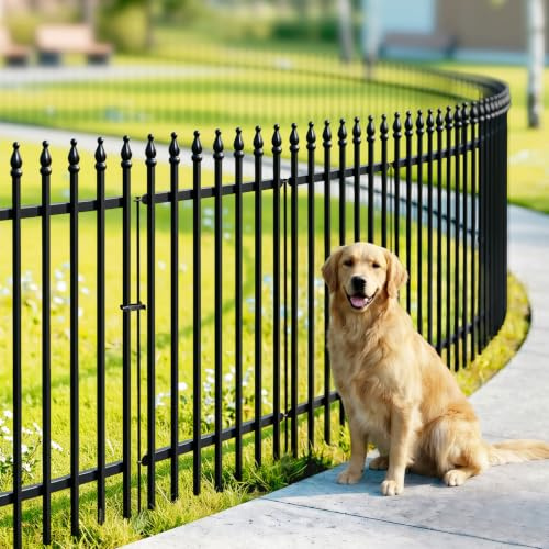 Thealyn - Clôture de jardin en métal décorative 106 cm de haut x 76 cm de large (4 panneaux + 1 portail, longueur totale 3,8 m) Clôture de paysage pour chien sans creuser pour parterre de fleurs
