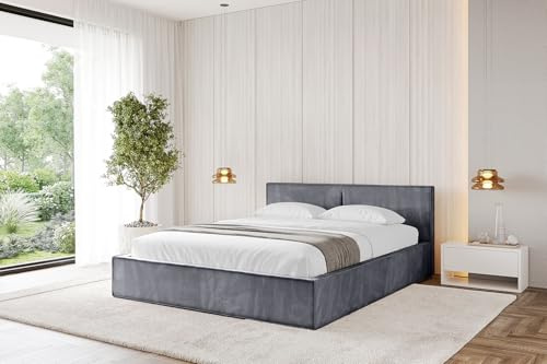 ALTDECOR Polsterbett mit Bettkasten und Lattenrost, Bett mit Matratze H3/H4, Kopfteil, Boxbett, Doppelbett mit Stauraum - EMMI-v1-180x200 Dunkelgrau Casablanca