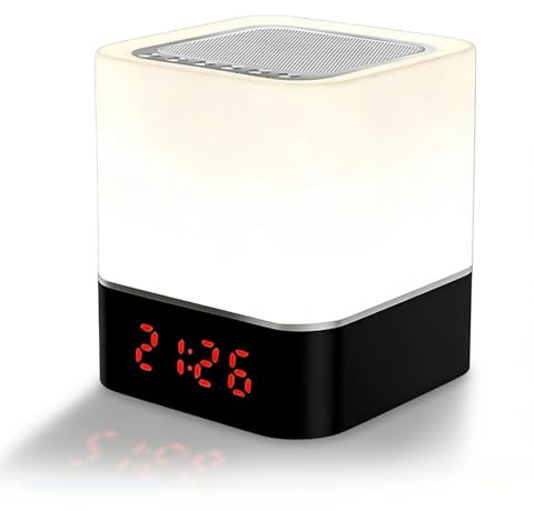 Bluetooth Lautsprecher Wecker: Bluetooth Lautsprecher mit Uhr, Wecker und LED Nachttischlampe, Touch Dimmbar 7 Farben, Digital MP3-Player, Lautsprecher, mit SD Karte, USB, Bluetooth, für Frauen Kinder