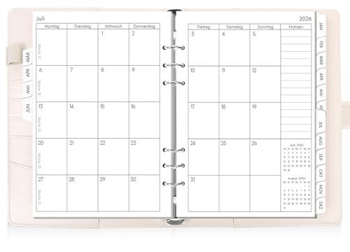 SKYDUE  Ringbuch A5 Nachfüllbar, Ring Binder A5 (Beige) | Terminplaner Planer 2026 2027, Ringbuch A5 Perfekt Für Schüler Und Berufstätige