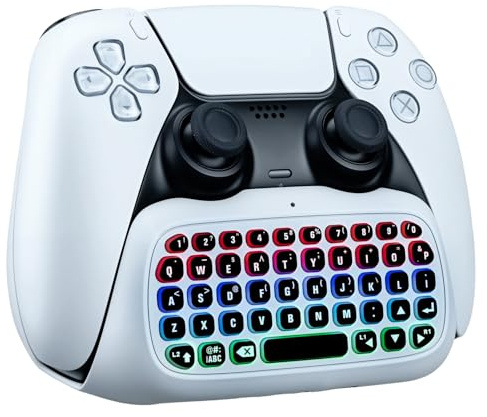 Mcbazel Controller Keyboard for PS5 Edge Controller, Wireless Bluetooth QWERTY Chatpad with Built-in Speaker & 3.5mm Audio Jack, RGB Backlight Gamepad Keypad- White