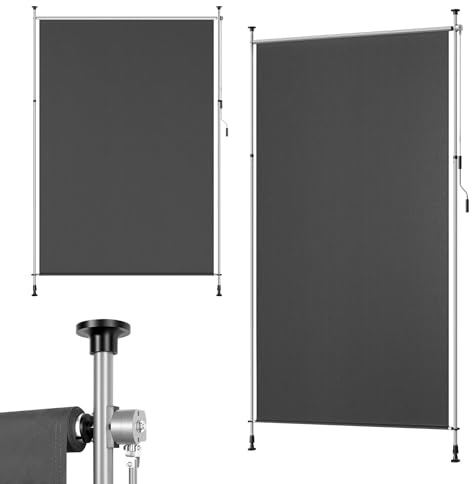 WOLTU Klemmmarkise Senkrechtmarkise 200×310 cm mit Handkurbel, ohne Bohren Montierbar, Balkon & Garten Sichtschutz, ausziehbare Seitenmarkise, Wind- & Sonnenschutz, Wetterfest, Grau