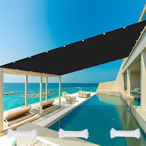 Sonnensegel Sonnenschutz Wasserdicht 1.6 x 9 m 98% UV Schutz Sonnensegel Seilspanntechnik PES Polyester für Balkon Terrasse Garten Camping, Schwarz