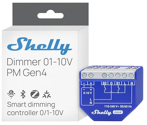 Shelly Dimmer 0/1-10V PM Gen4 – WLAN Smart LED Dimmer Schalter, 0–10V & 1–10V Lichtsteuerung, Unterputz, Leistungsmessung, Zigbee, Matter, Home Assistant, Alexa & Google