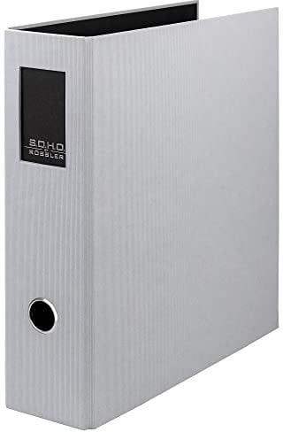 Rössler SOHO Ordner DIN A4 mit Rückenschild | Ordner A4 breit | Aktenordner A4 | Ordner breit mit Griffloch | DIN A4 Ordner mit Hebelmechanik | 320 x 285 x 80 mm | 1 Stück | Farbe: Grau | Stone