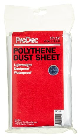 ProDec Film de protection léger 4,6 m x 3,6 m anti-poussière et imperméable pour couvrir et protéger les sols et le mobilier des éclaboussures et projections pendant les travaux de peinture