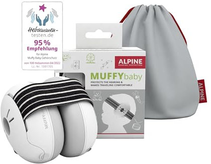 Alpine Muffy Baby - Cascos antiruido para bebés y niños pequeños hasta 36 meses - Protectores auditivos para niños y bebés - Cómodas orejeras evitan daños auditivos con banda antideslizante - Negro