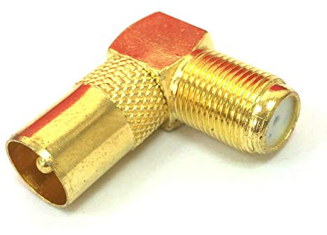 electrosmart Gold Plated TV Aerial Male Coax Plug to F Socket 90 Degree Right Angle/Angled/Hooked Adaptor/Connector (Pack of 1)